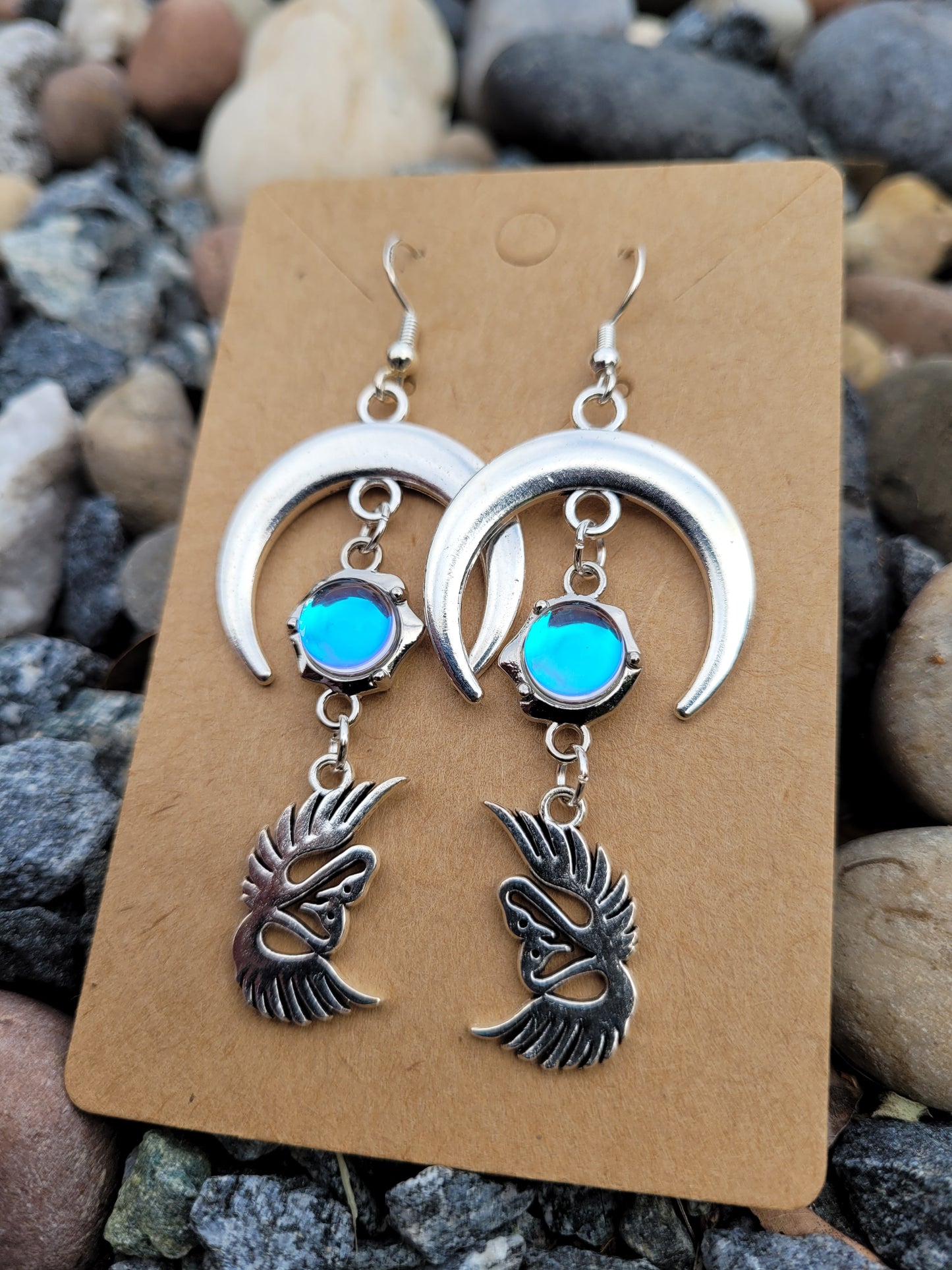 Swans and Crescent Moon Earrings