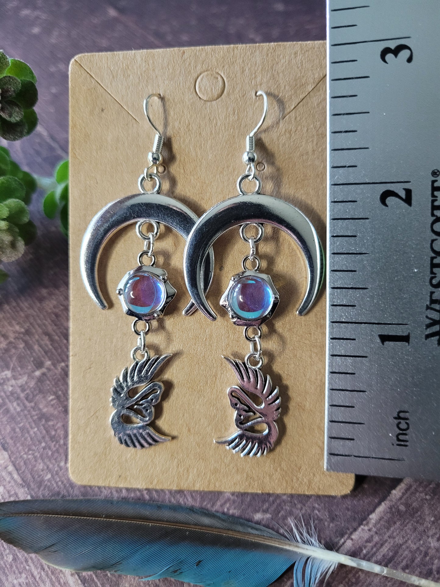 Swans and Crescent Moon Earrings