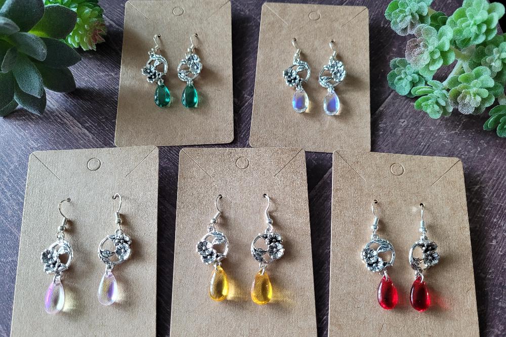 Botanical Teardrop Earrings - Multiple Color Options