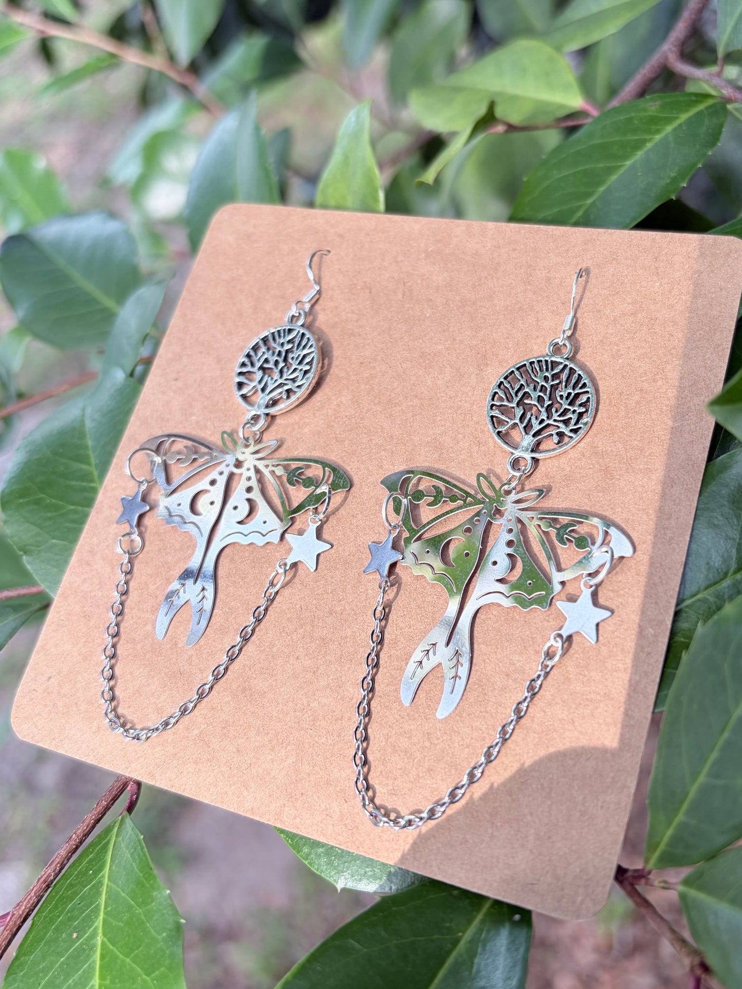 Rooted in Starlight | One-of-a-Kind Celestial Luna Moth Statement Earrings