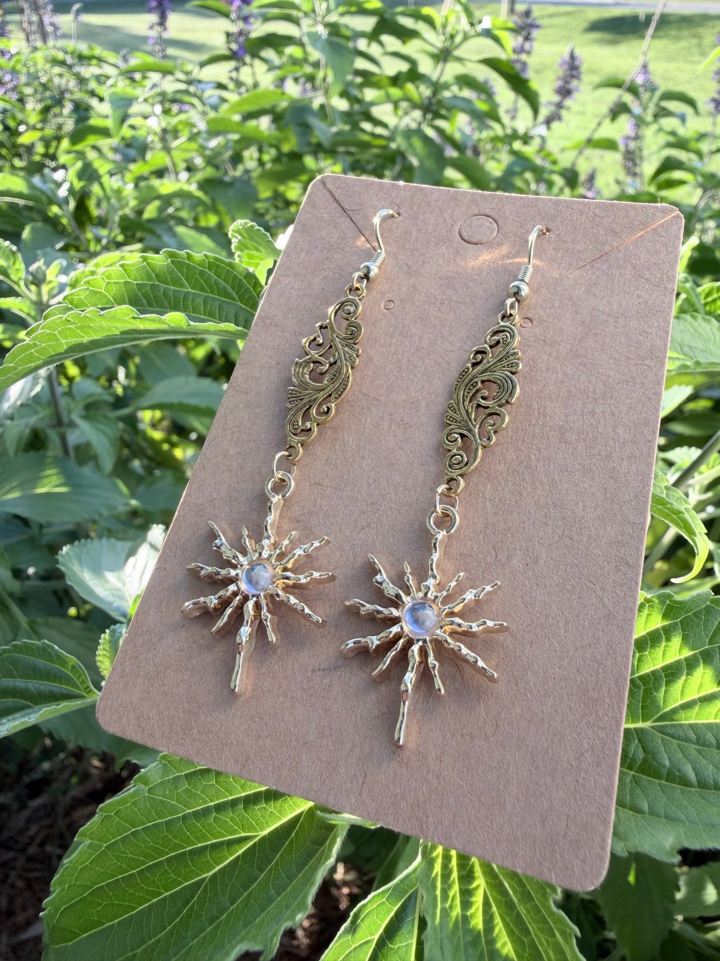 Gilded Starlight Celestial Earrings | Gold Filigree Starburst Jewelry