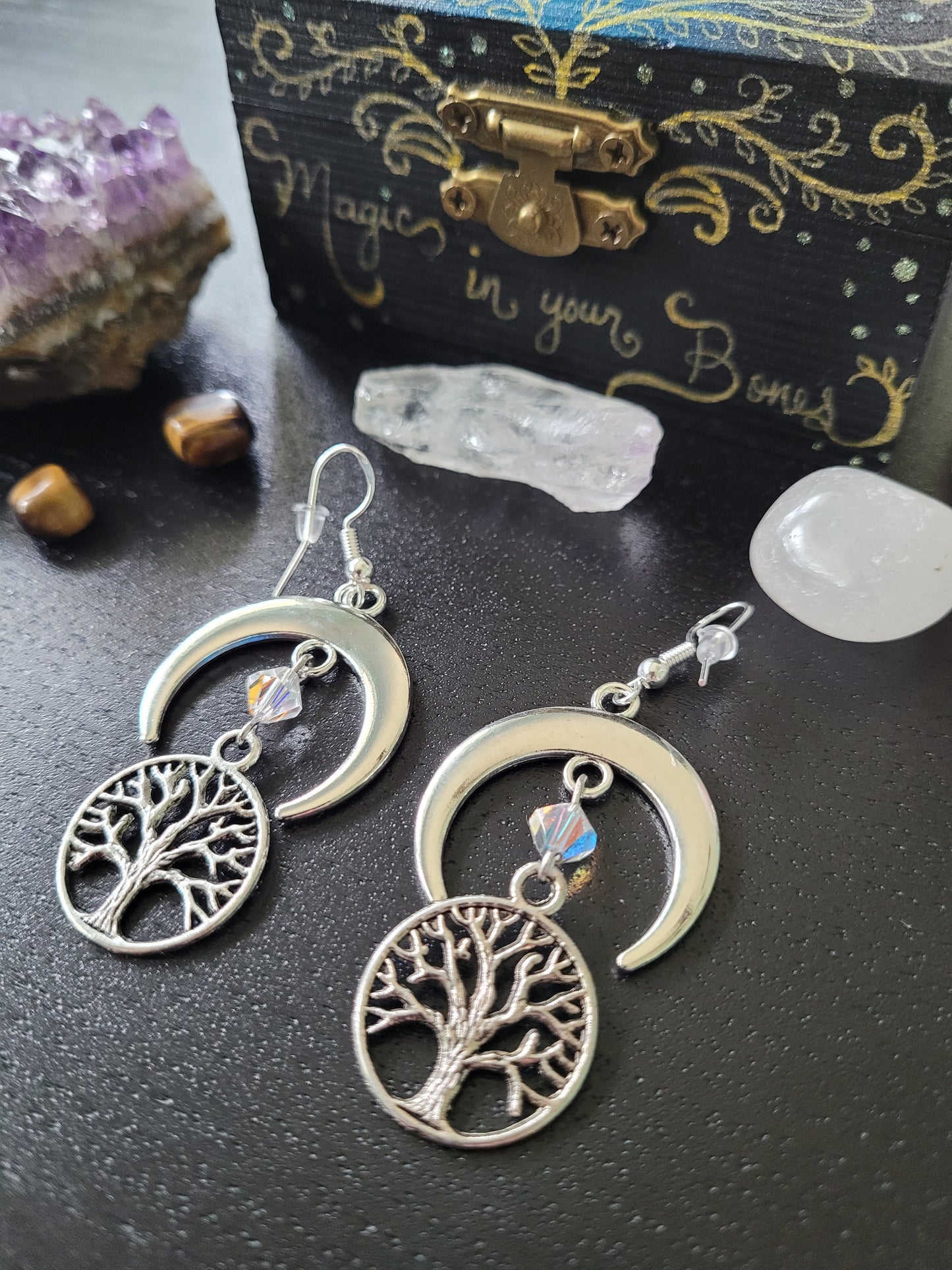 Tree of Life and Crescent Moon Earrings