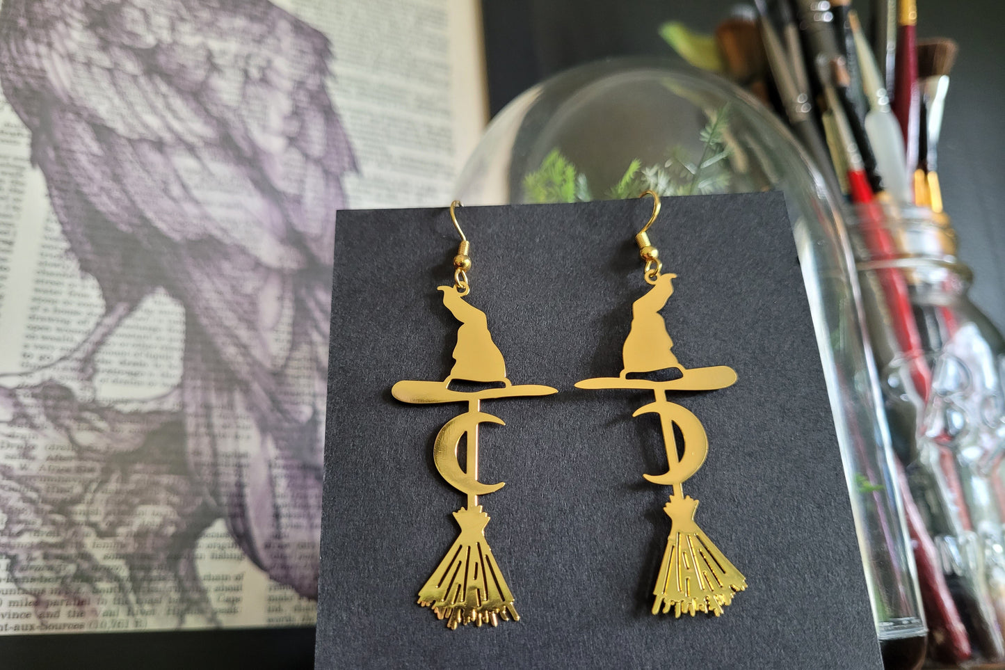 Witches Broom and Hat Earrings