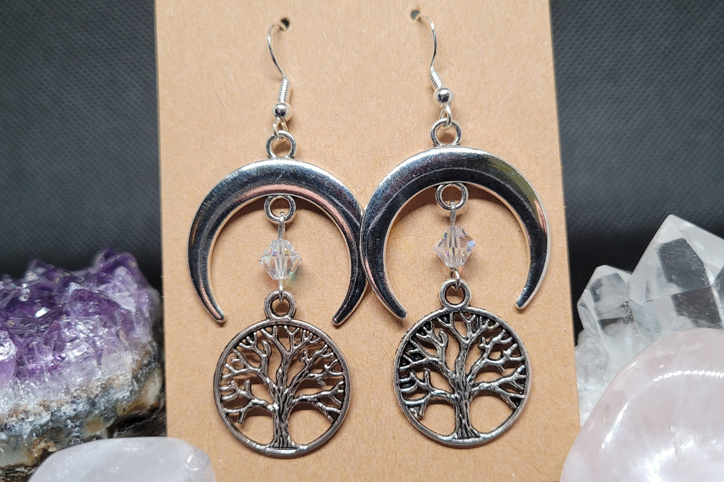 Tree of Life and Crescent Moon Earrings