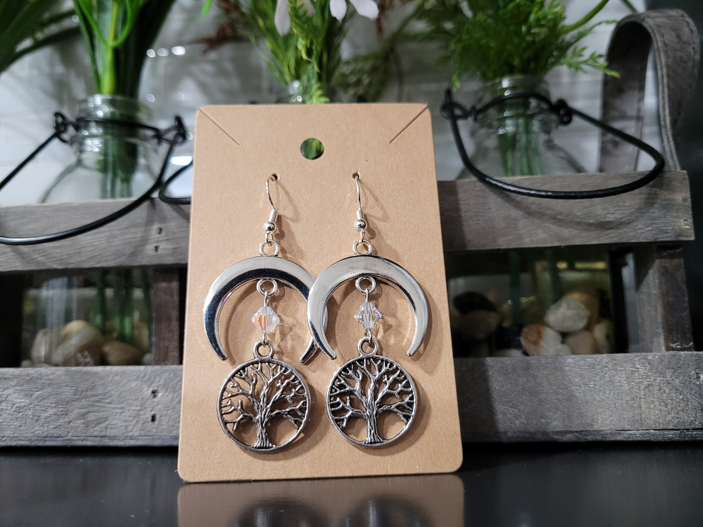 Tree of Life and Crescent Moon Earrings