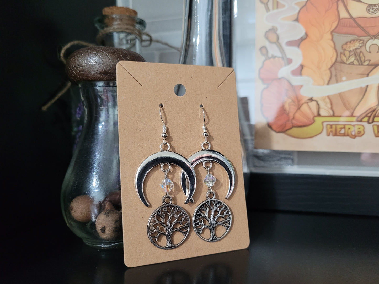 Tree of Life and Crescent Moon Earrings