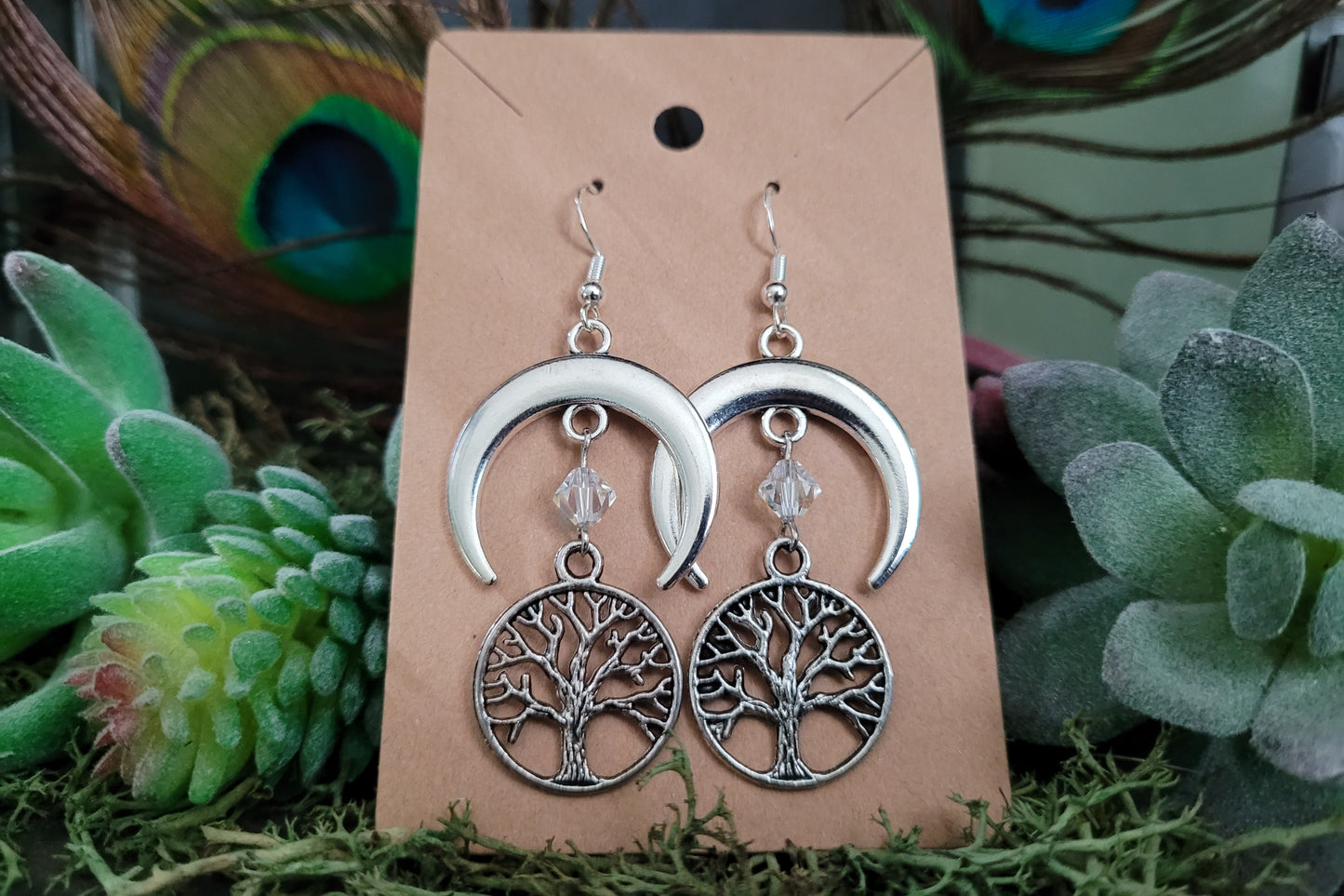 Tree of Life and Crescent Moon Earrings