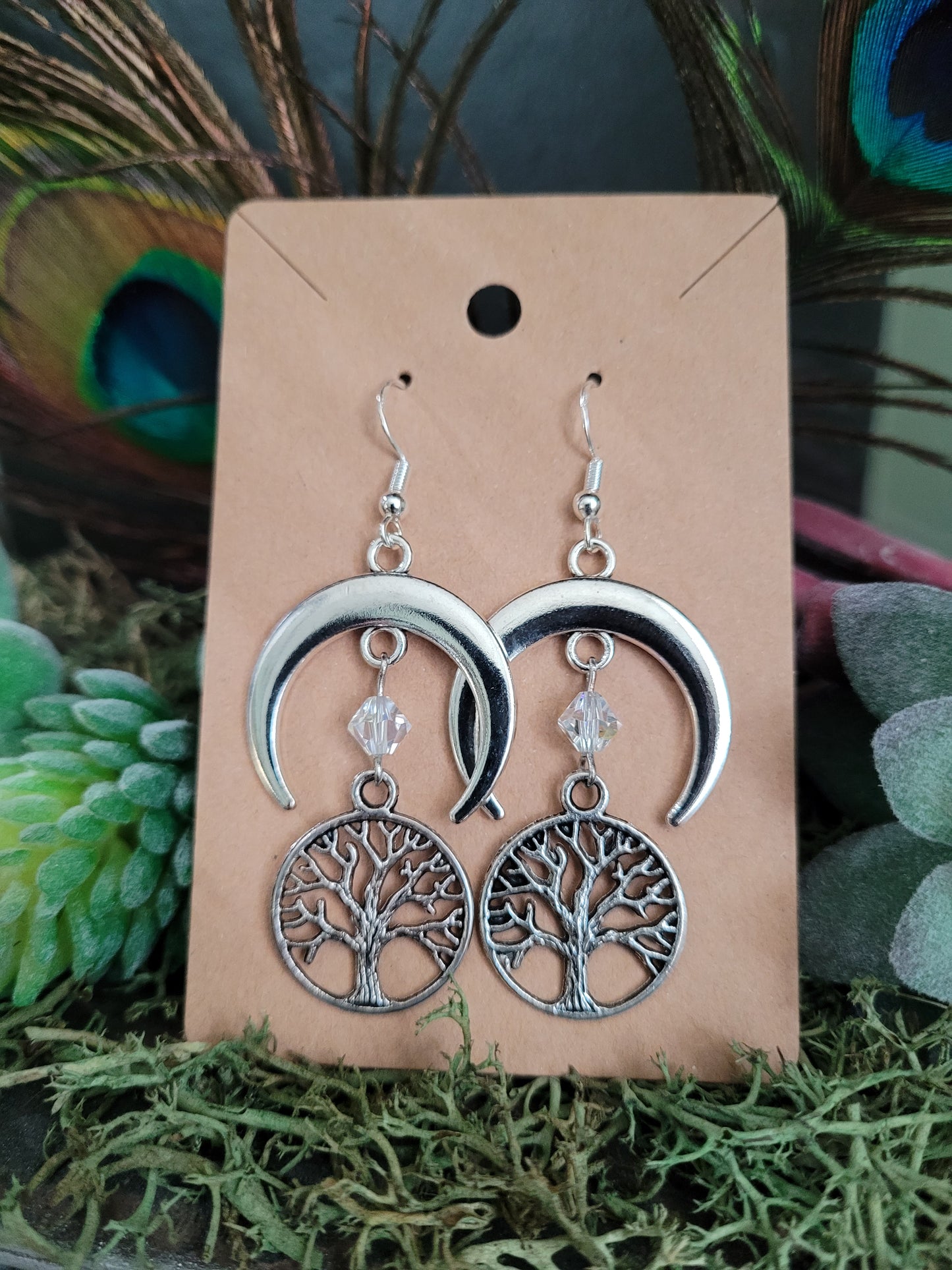 Tree of Life and Crescent Moon Earrings