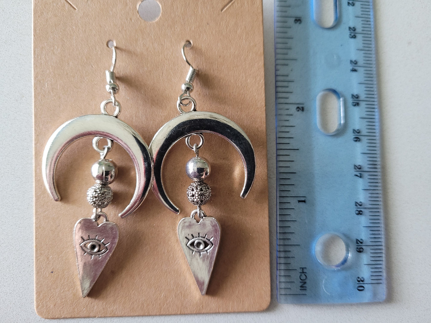 Evil Eye Heart and Moon Earrings