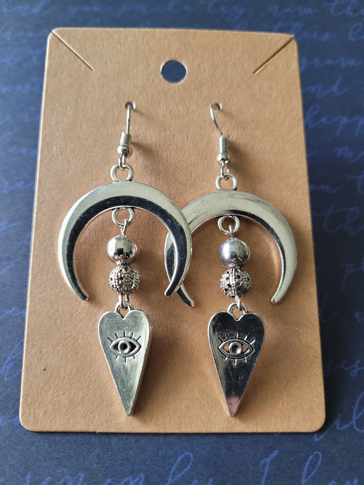 Evil Eye Heart and Moon Earrings