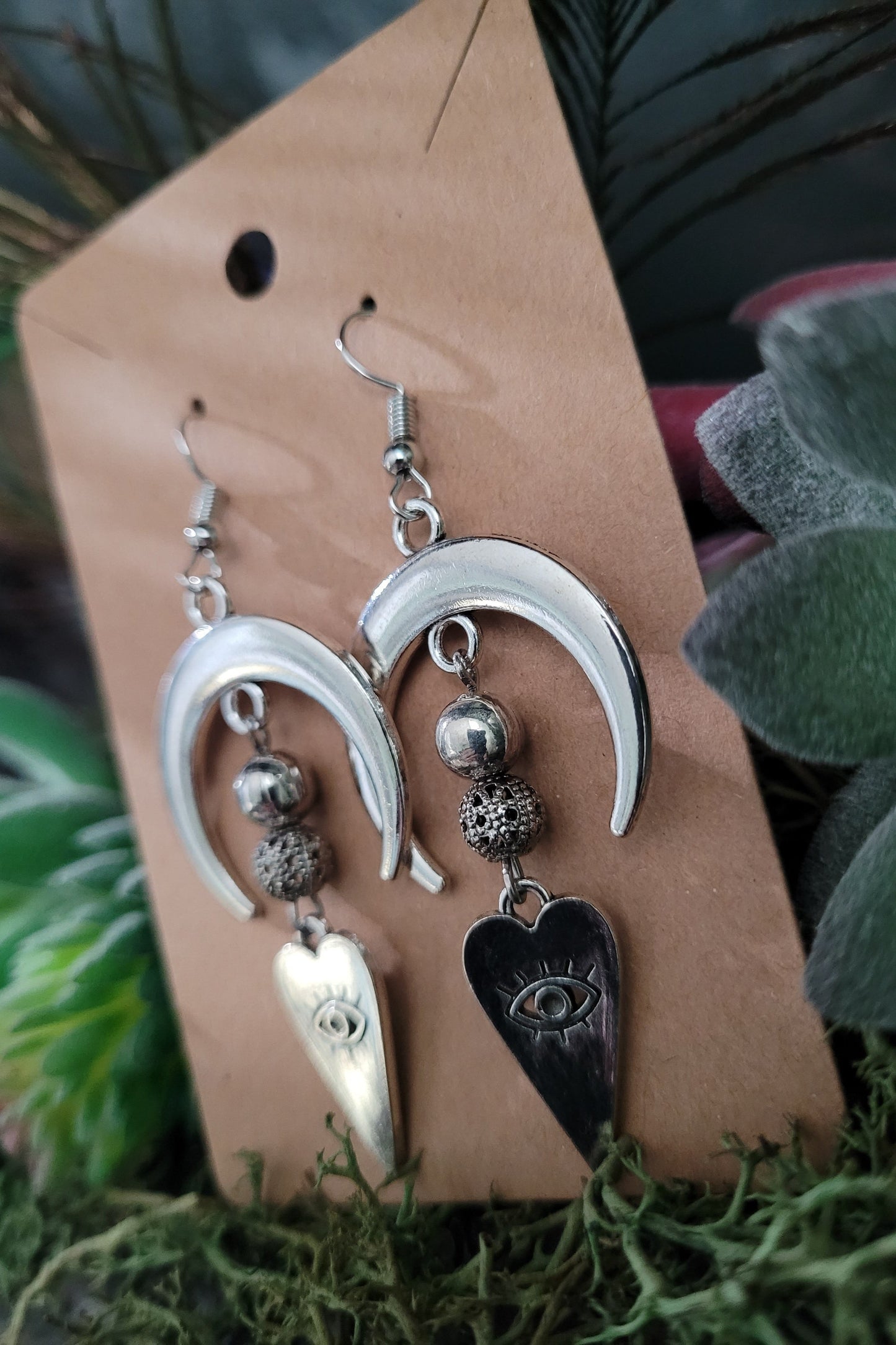 Evil Eye Heart and Moon Earrings