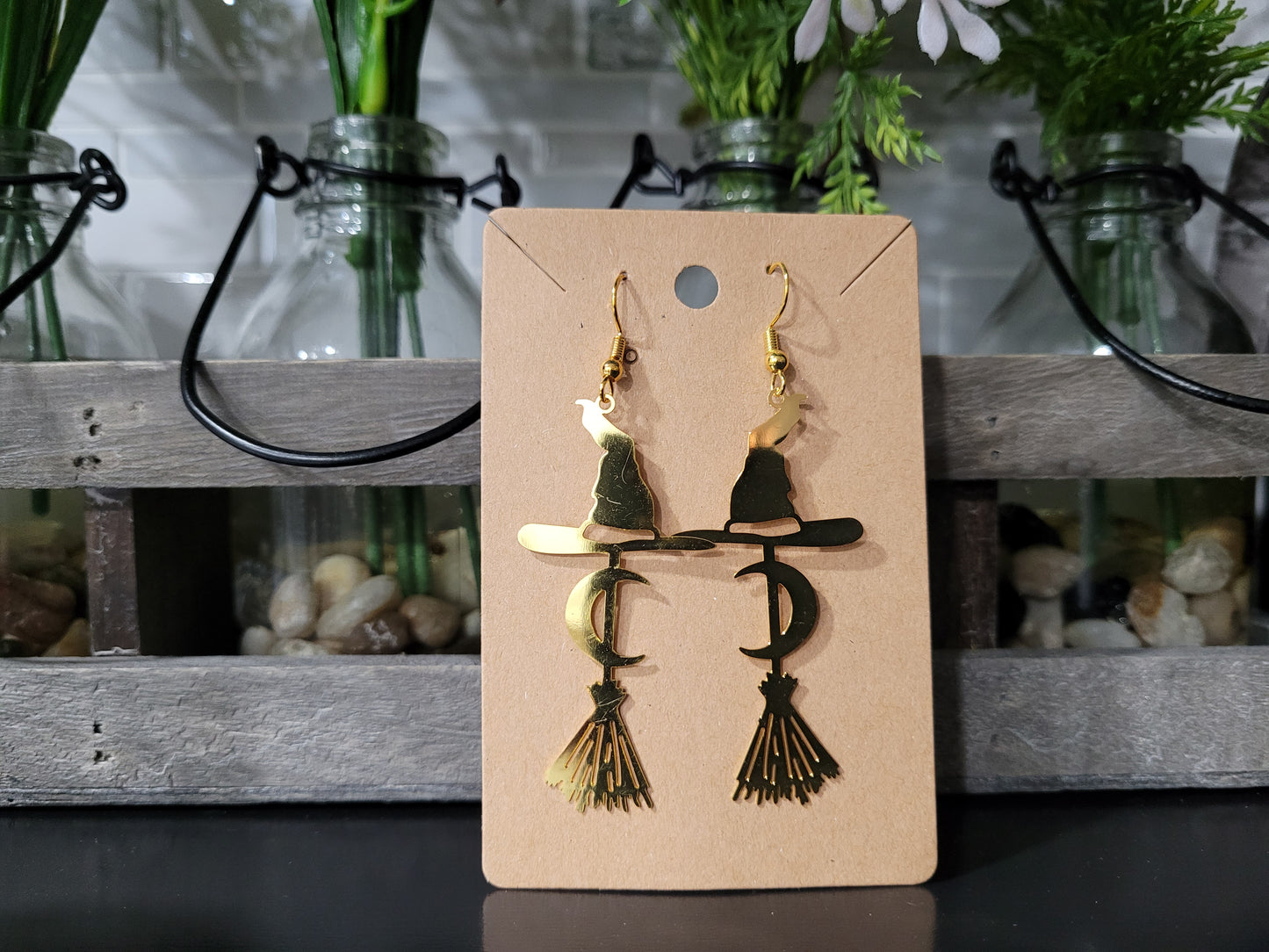 Witches Broom and Hat Earrings