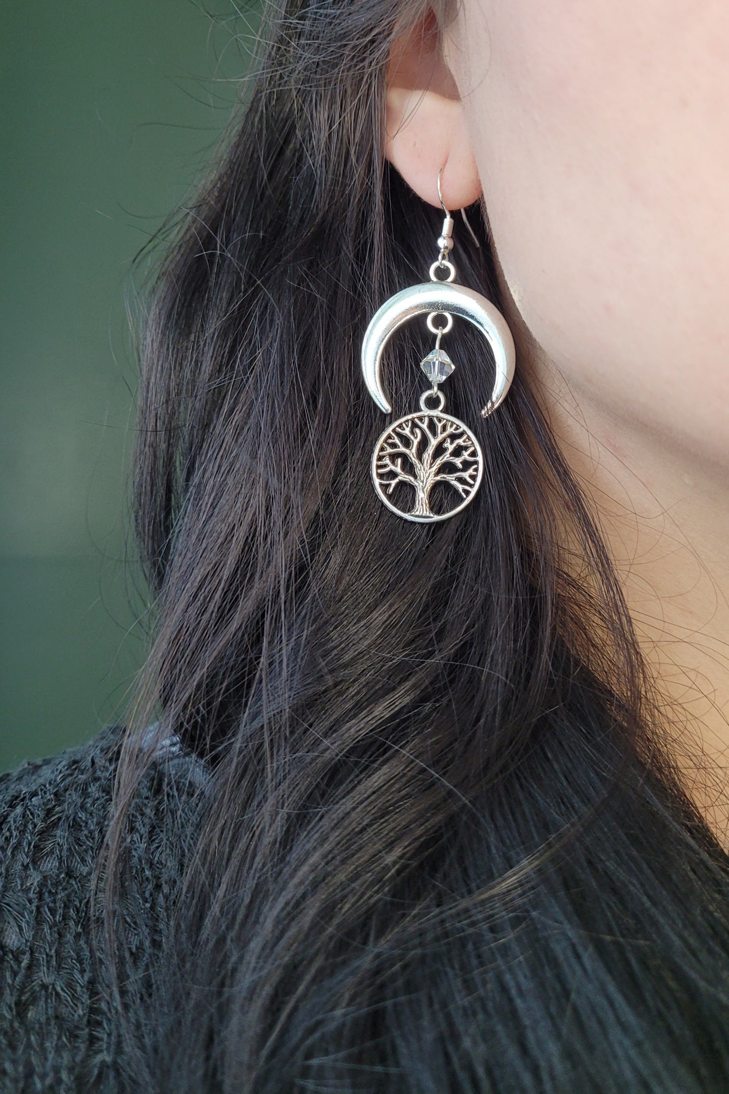 Tree of Life and Crescent Moon Earrings