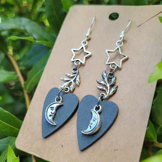 Crescent Moon, Stars and Vines Earrings