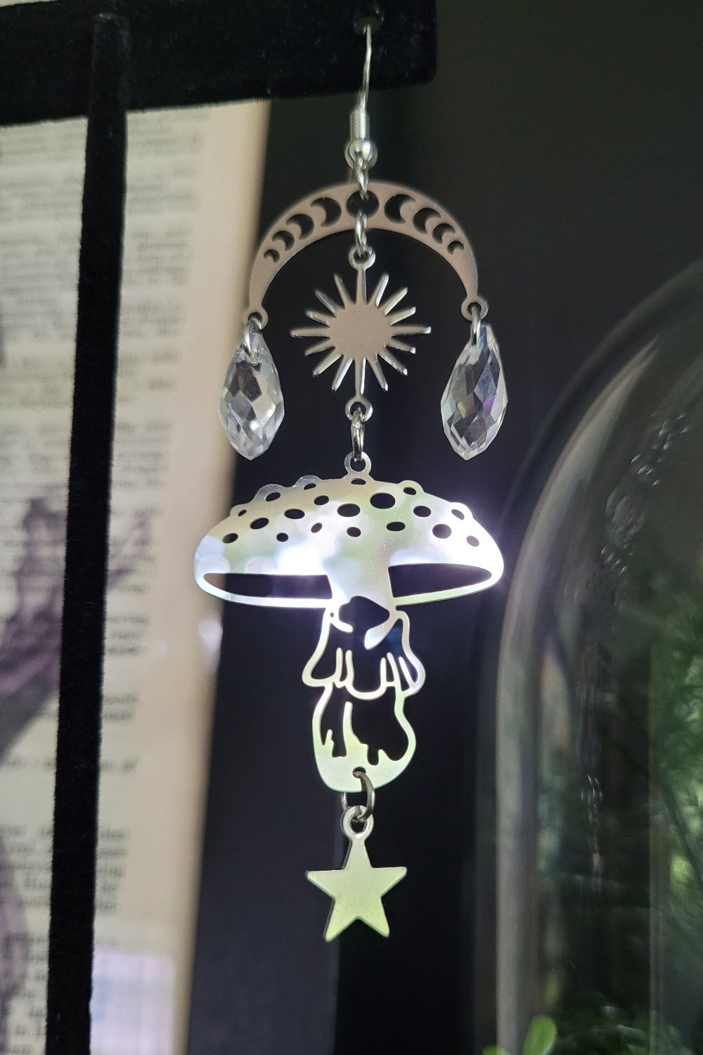 Amanita Muscaria and Stars Chandelier Earrings