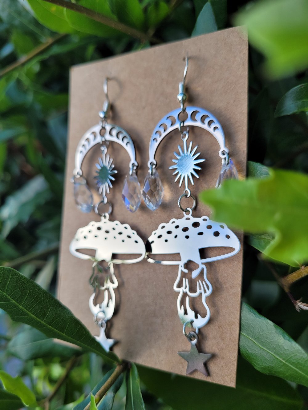 Amanita Muscaria and Stars Chandelier Earrings