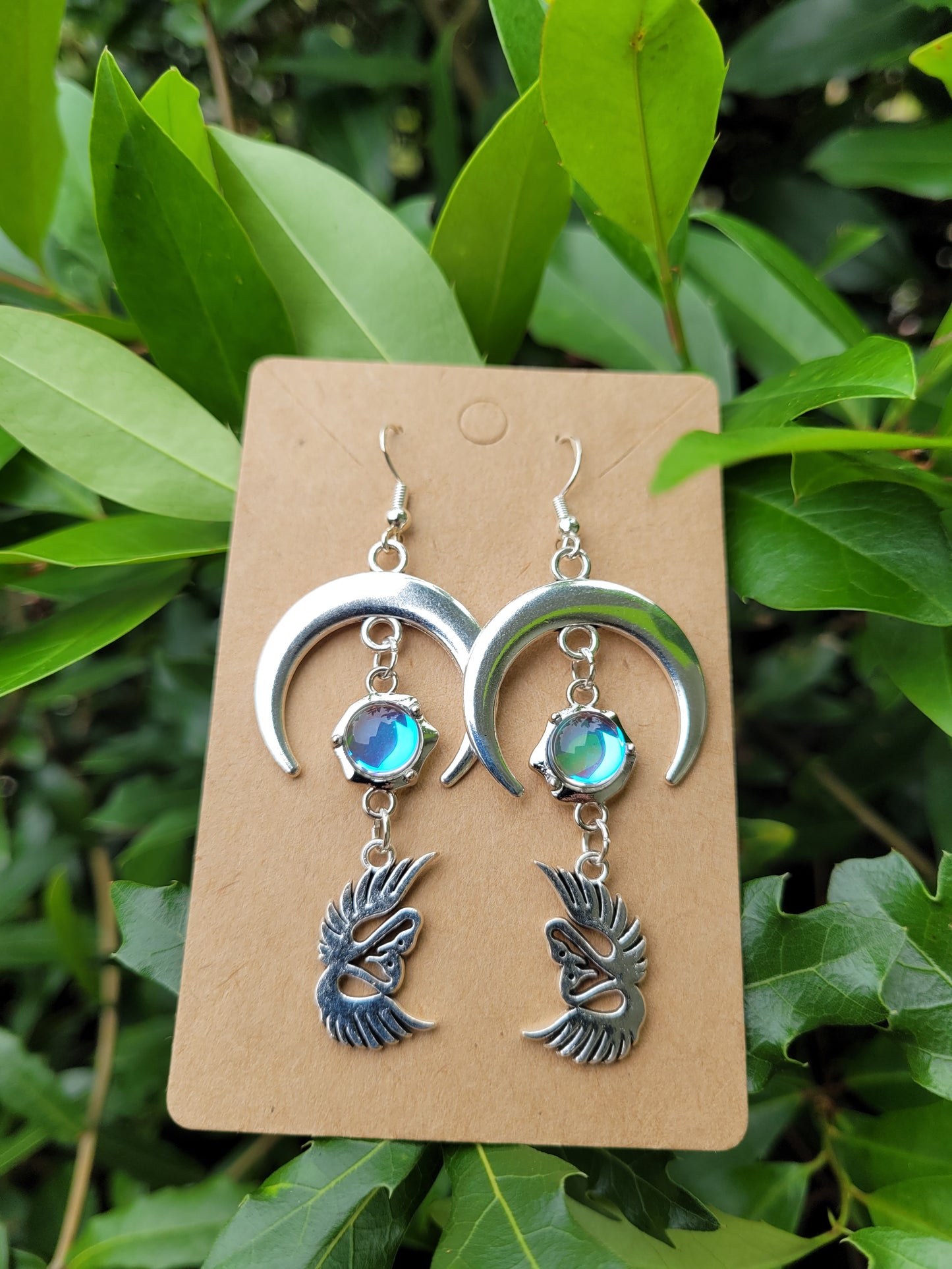 Swans and Crescent Moon Earrings