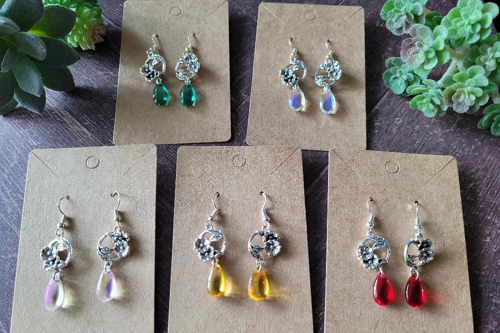 Botanical Teardrop Earrings - Multiple Color Options