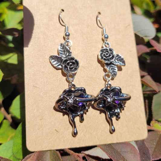 Black Heart and Roses Earrings