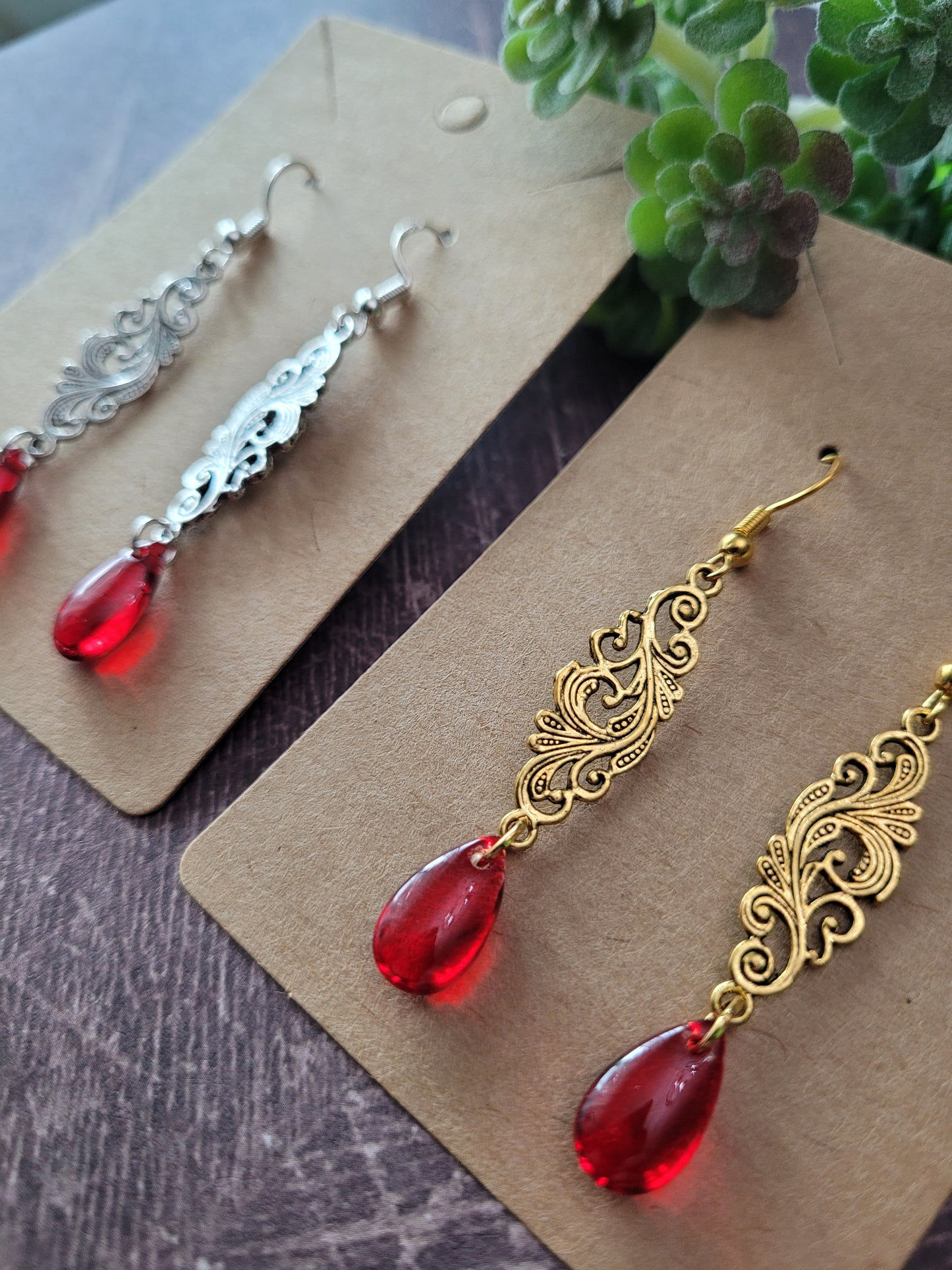 Filigree Teardrop Earrings - Two Colors