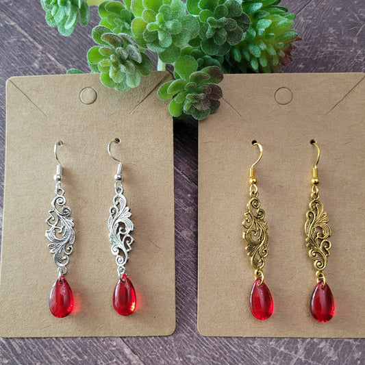 Filigree Teardrop Earrings - Two Colors