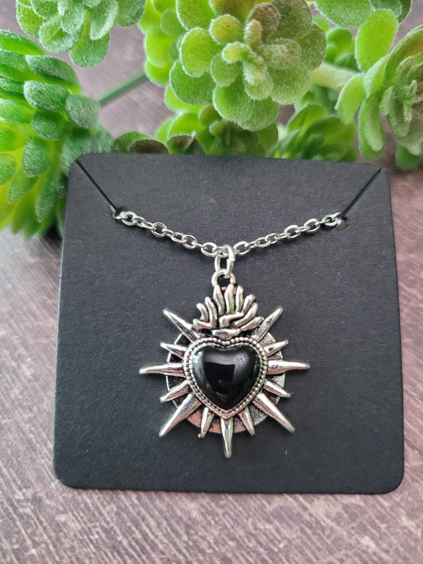 Black Sacred Heart Necklace