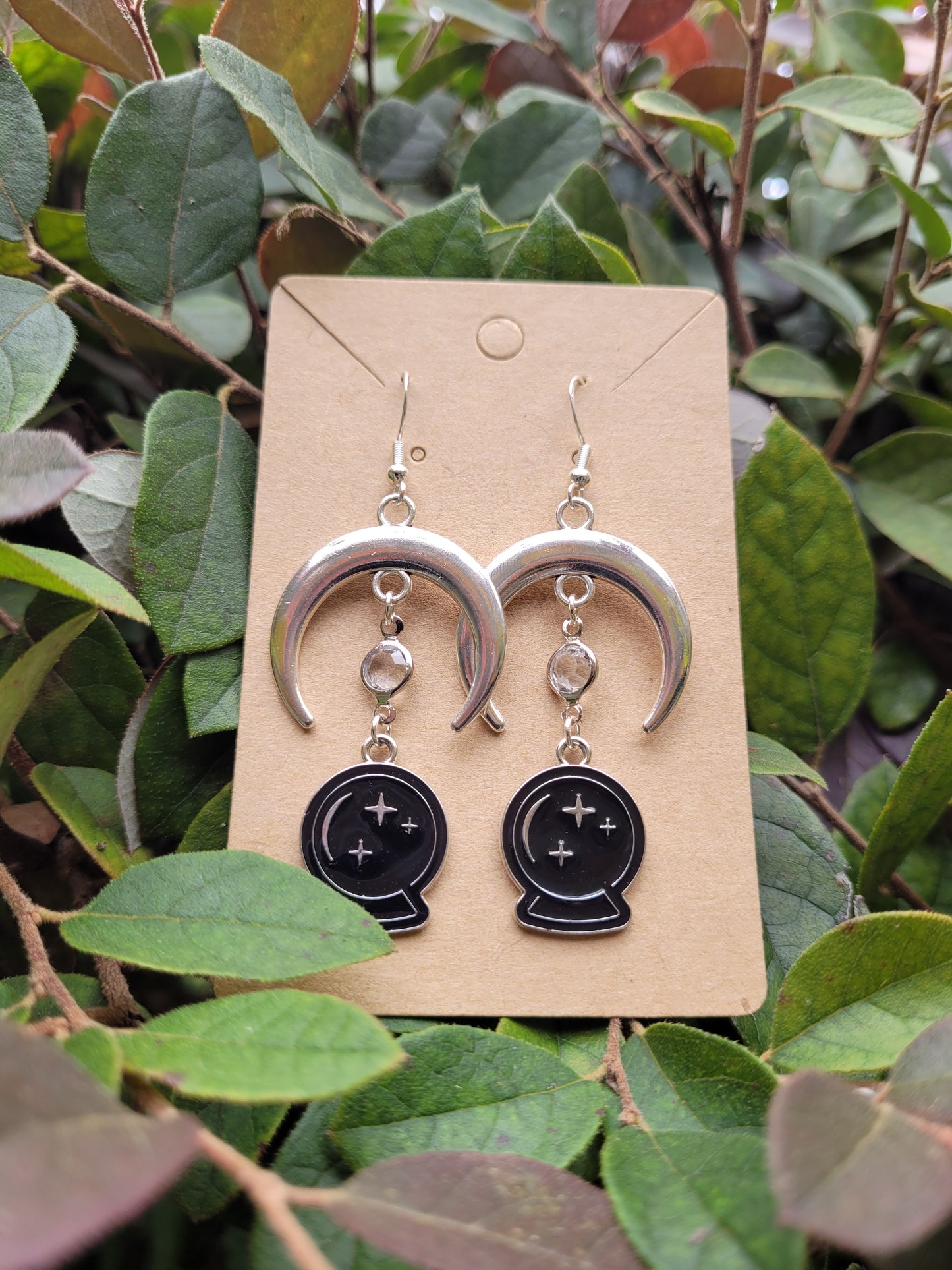 Crystal Ball and Crescent Moon Earrings