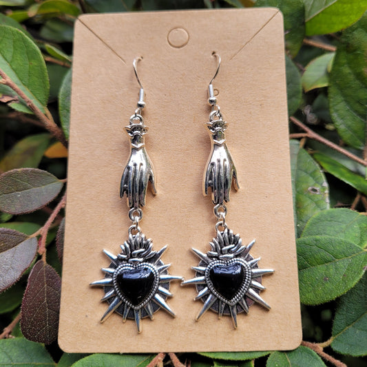 Black Sacred Heart and Victorian Gloves Earrings