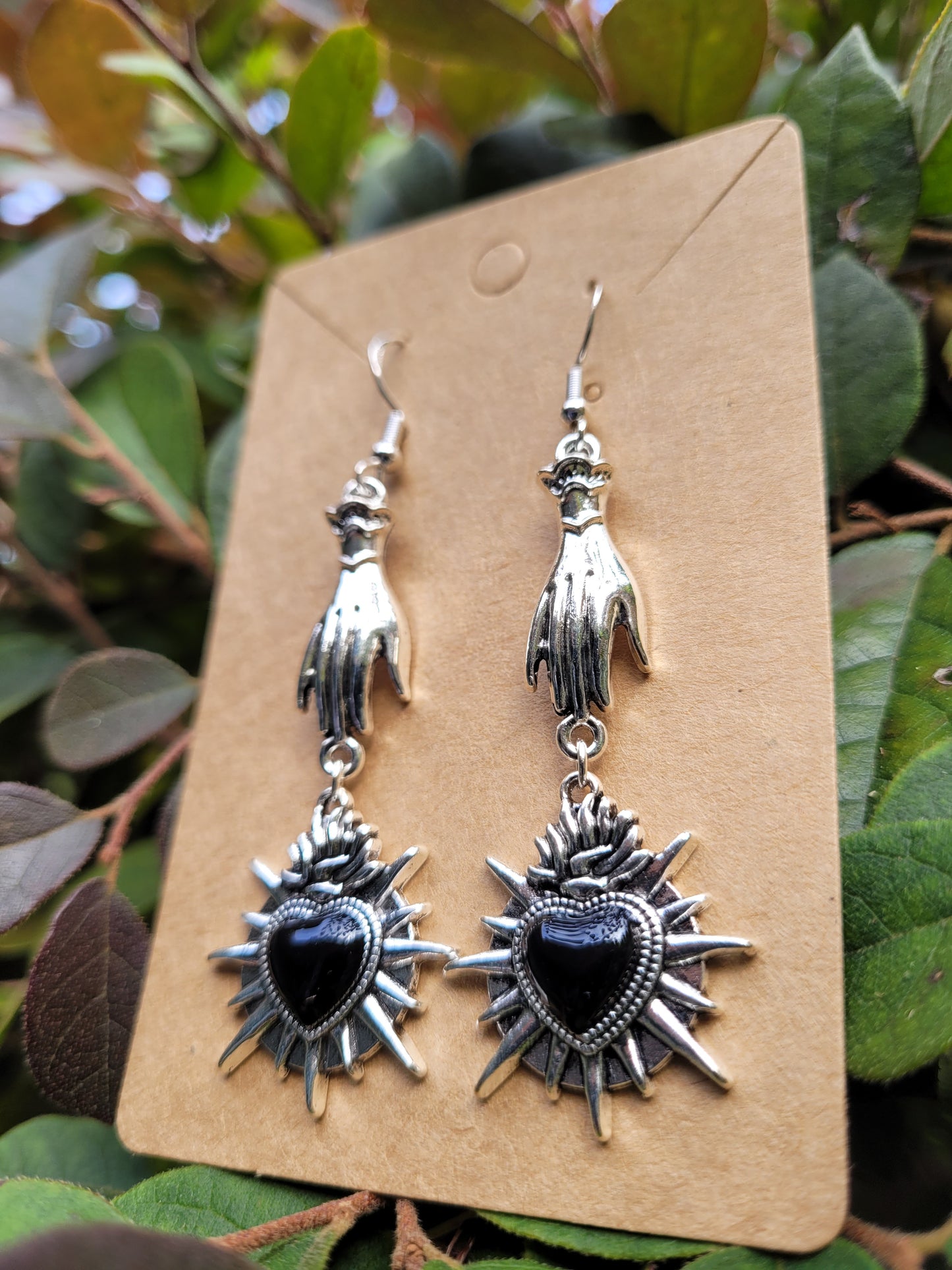 Black Sacred Heart and Victorian Gloves Earrings