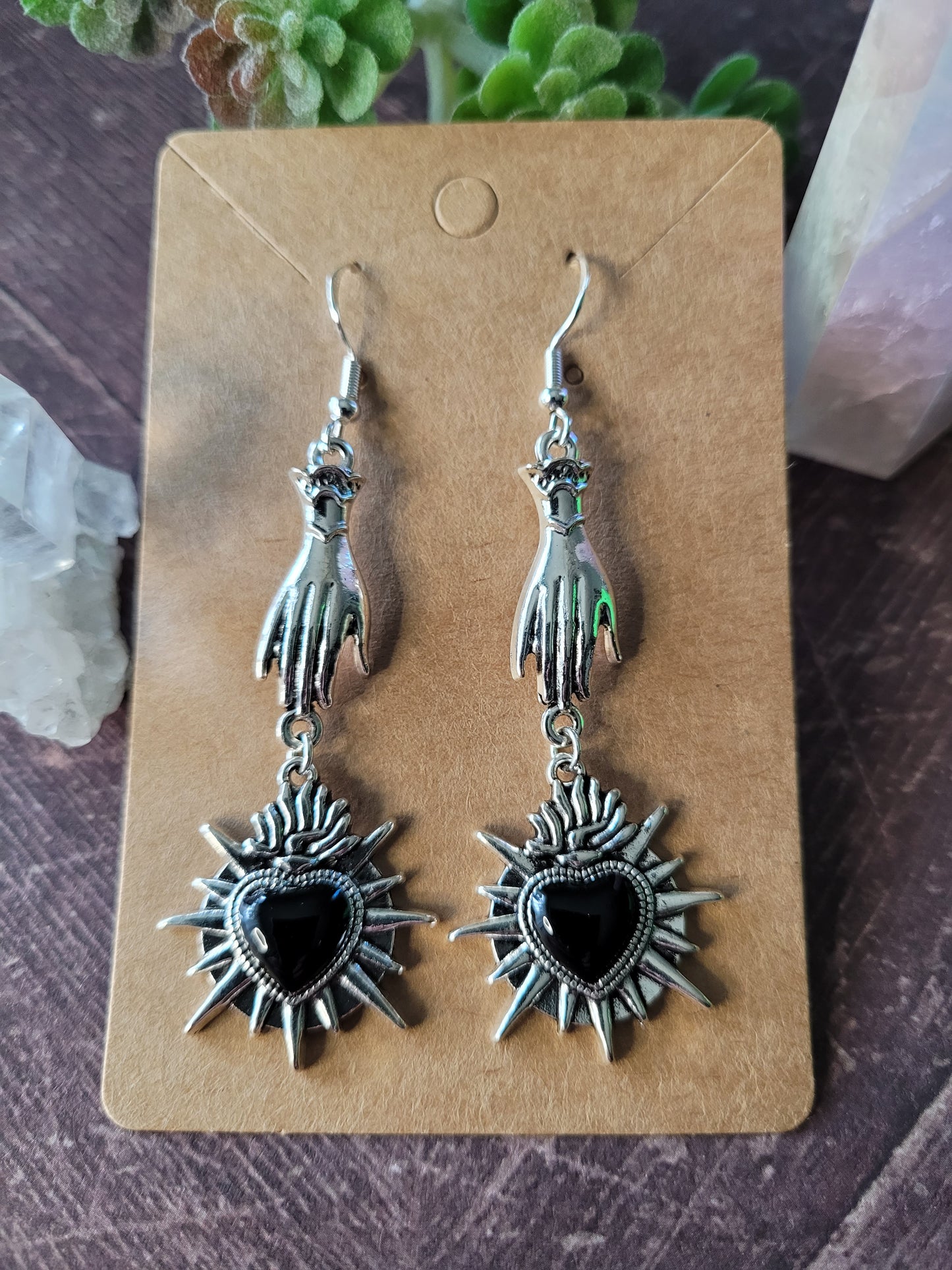 Black Sacred Heart and Victorian Gloves Earrings