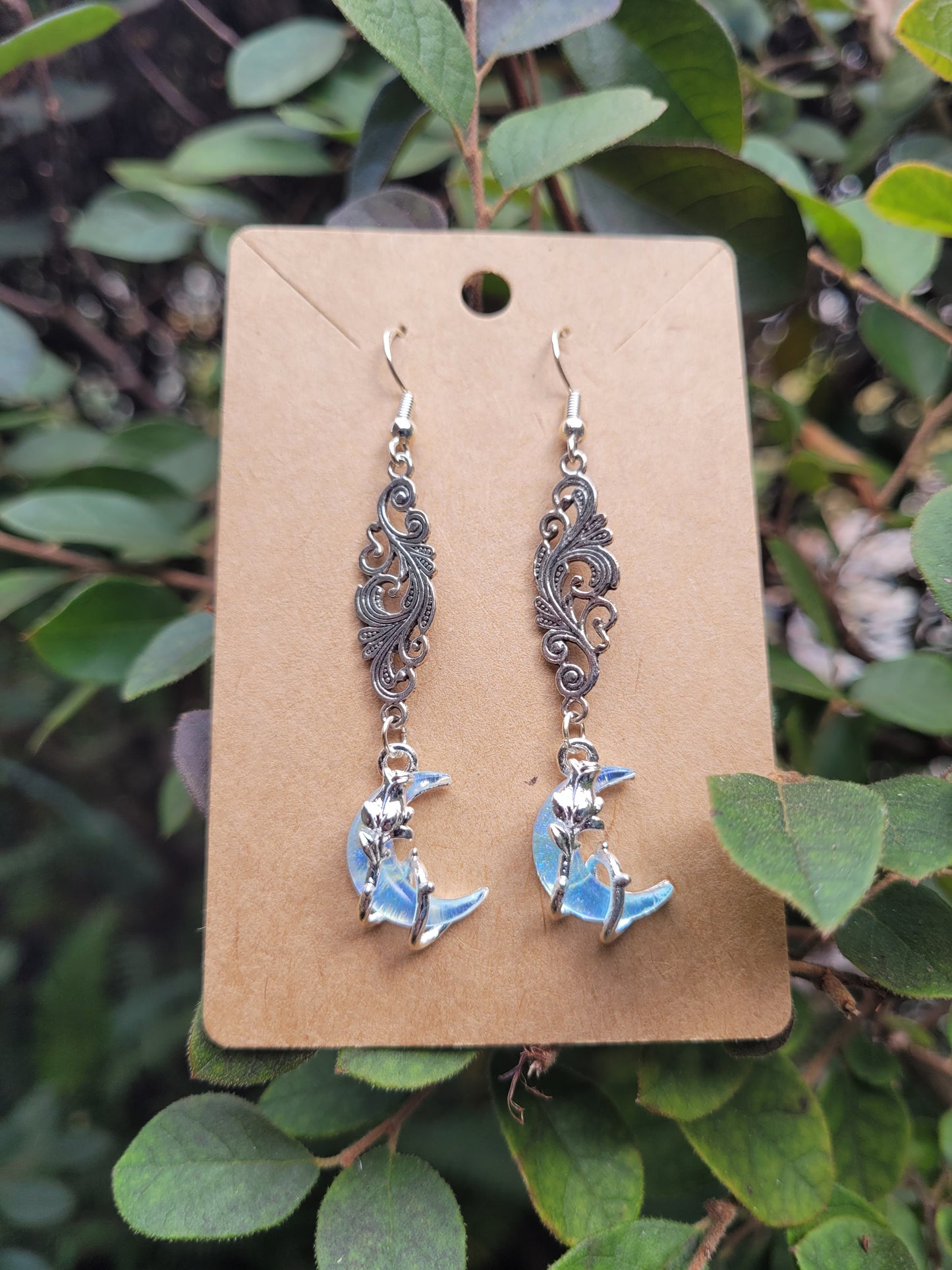 Crescent Moon and Rose Earrings