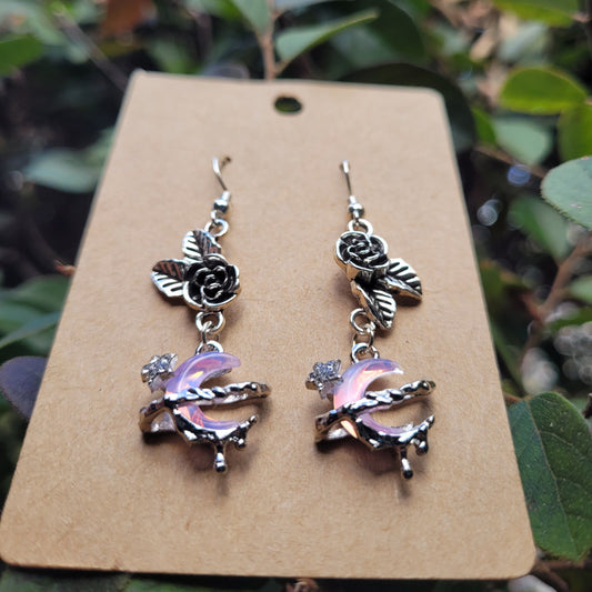 Melting Moon and Roses Earrings