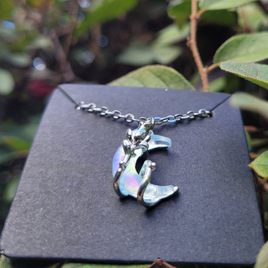 Crescent Moon and Rose Necklace