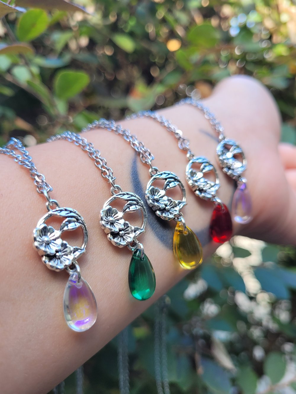 Botanical Teardrop Necklace - Multiple Color Options