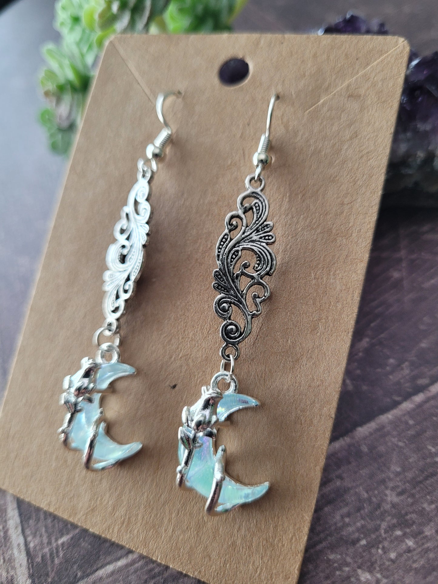 Crescent Moon and Rose Earrings