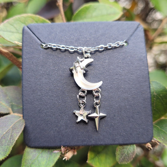 Crescent Moon and Star Charms Necklace