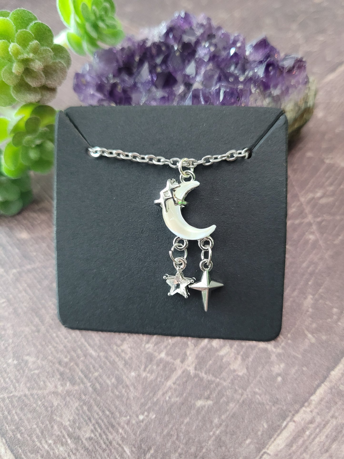 Crescent Moon and Star Charms Necklace