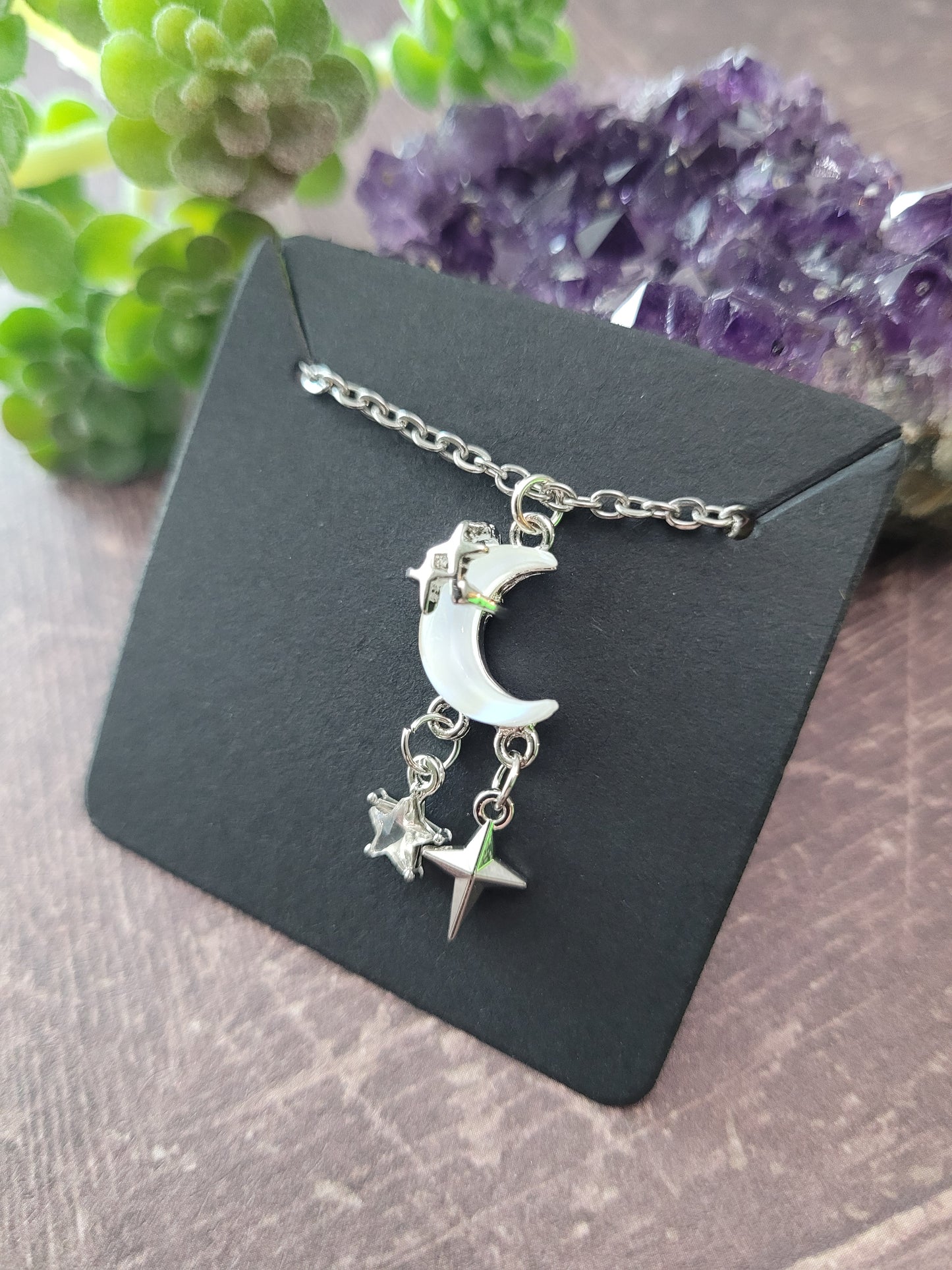 Crescent Moon and Star Charms Necklace