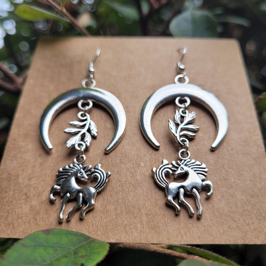 Crescent Moon Unicorn Earrings