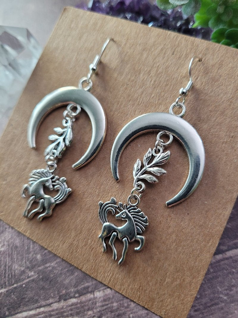 Crescent Moon Unicorn Earrings