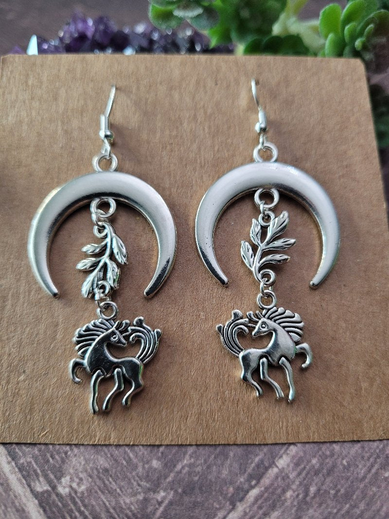 Crescent Moon Unicorn Earrings