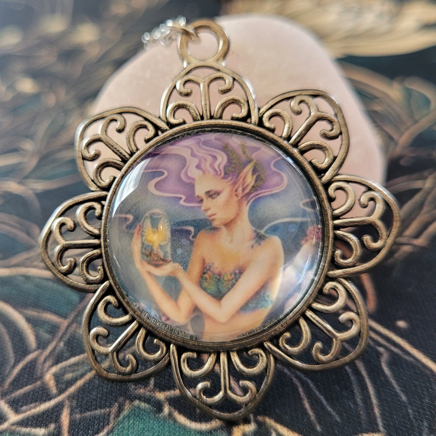 Mermaid Ornate Flower Pendant