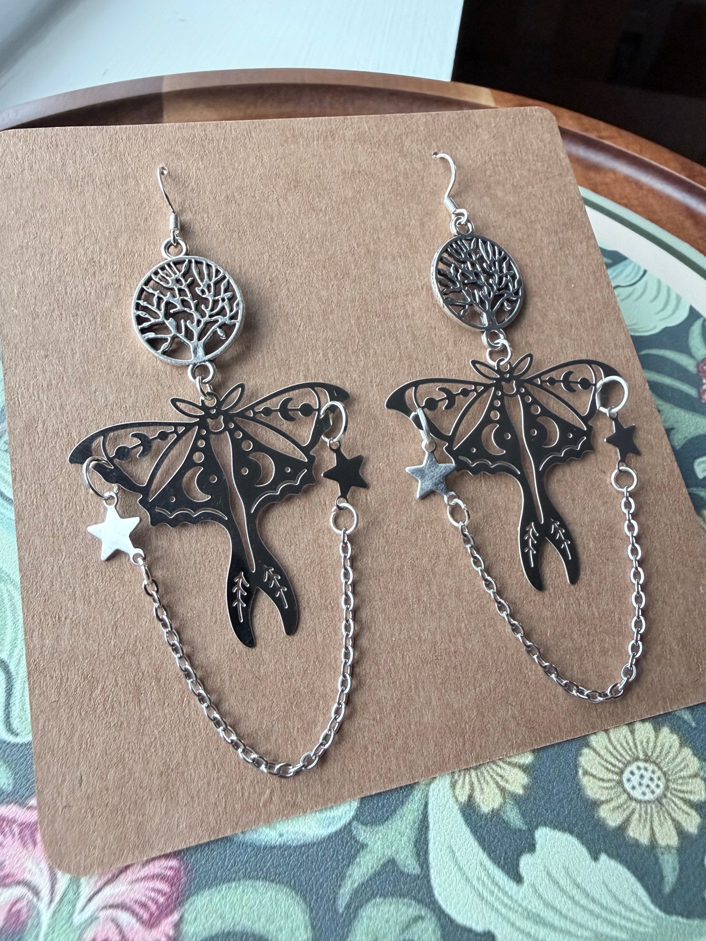 Rooted in Starlight | One-of-a-Kind Celestial Luna Moth Statement Earrings