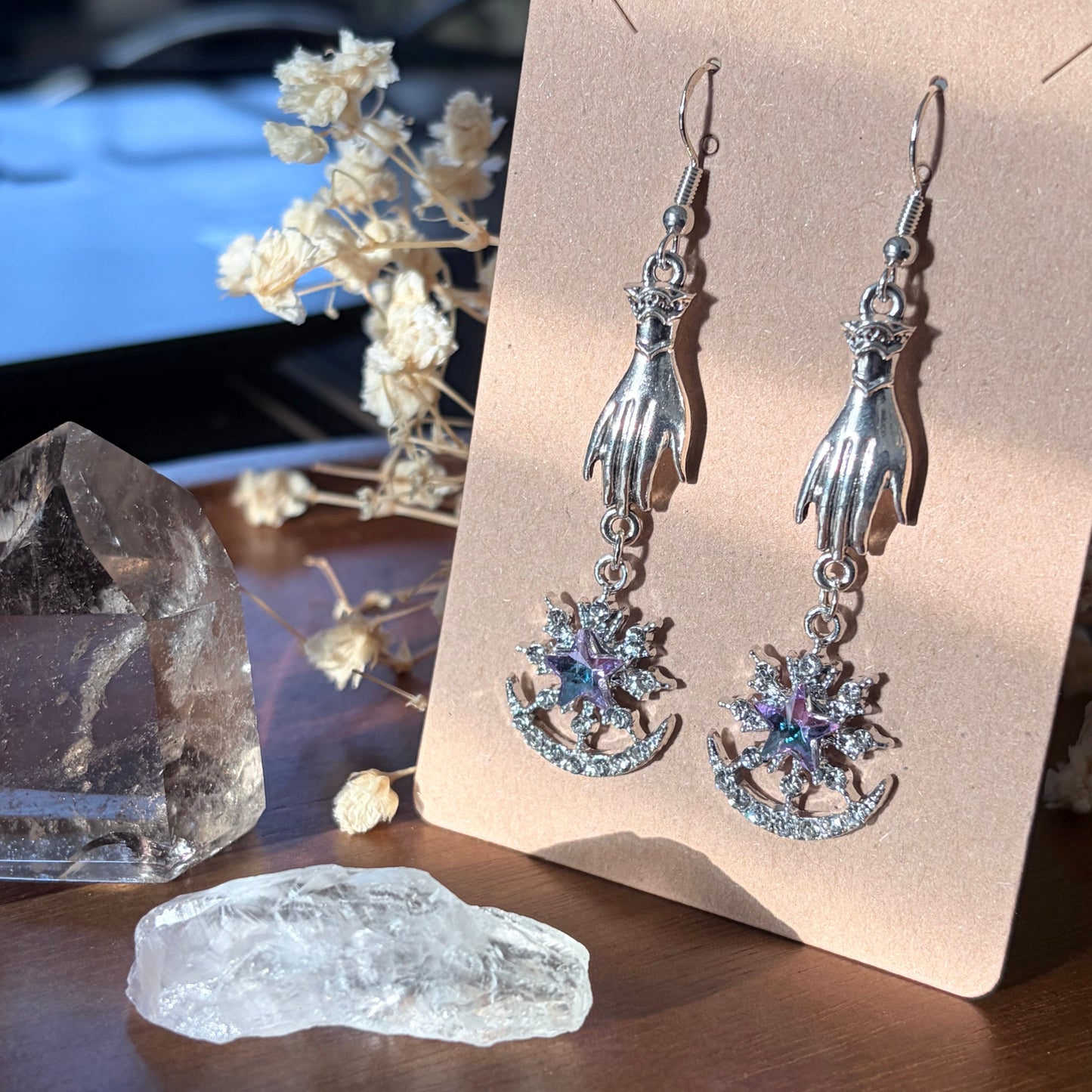Starbound Wanderer Celestial Earrings | Gothic Moon & Star Jewelry