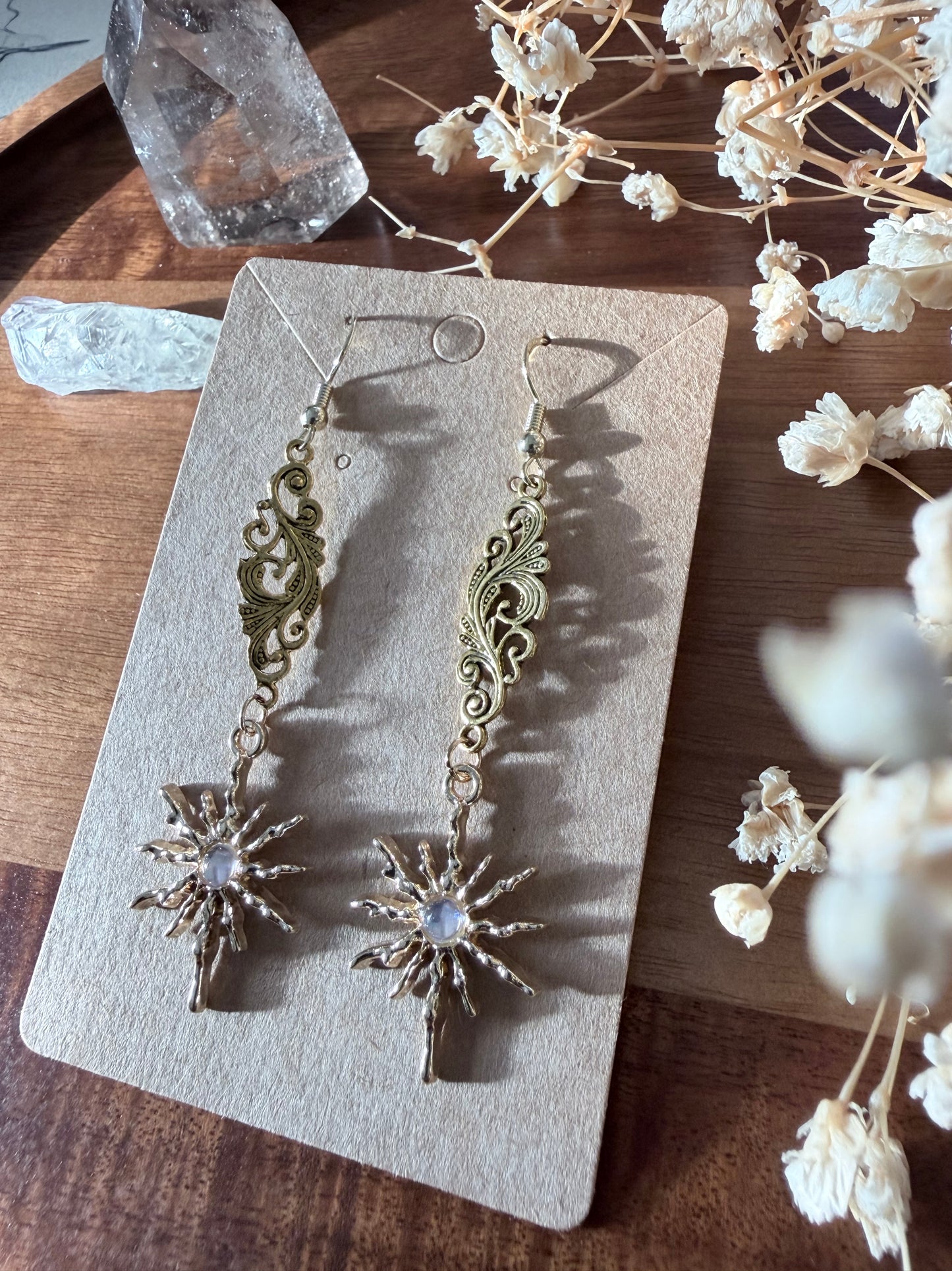 Gilded Starlight Celestial Earrings | Gold Filigree Starburst Jewelry