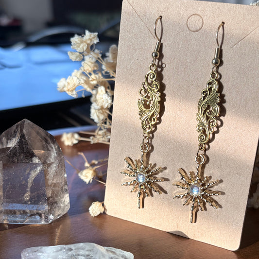 Gilded Starlight Celestial Earrings | Gold Filigree Starburst Jewelry