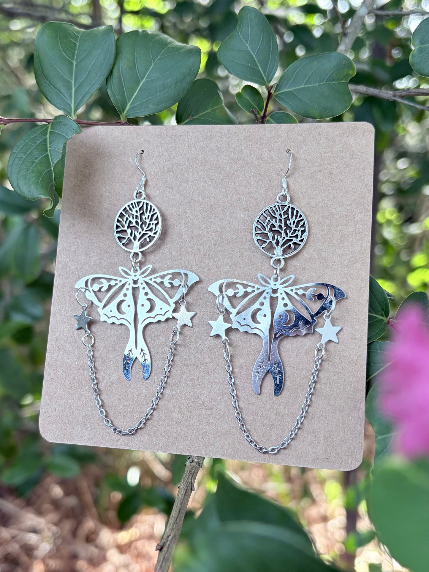 Rooted in Starlight | One-of-a-Kind Celestial Luna Moth Statement Earrings