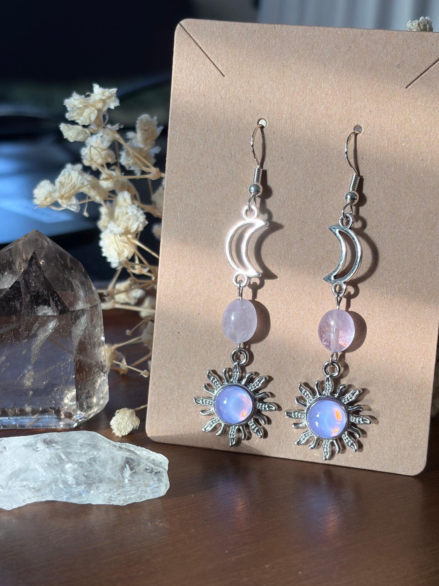 Lavender Eclipse Celestial Earrings | Whimsical Goth Moon & Sun Jewelry