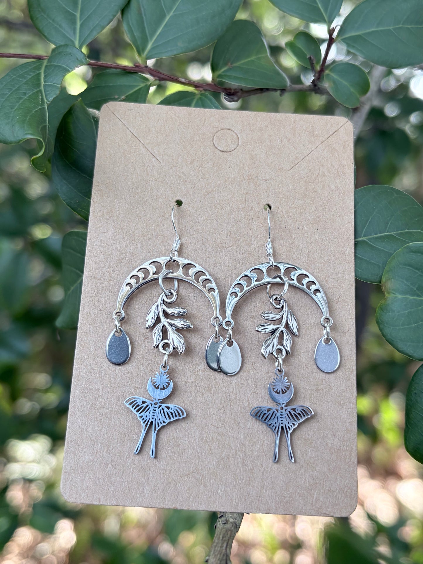 Moonlit Flight | One-of-a-Kind Moon Phase Moth Earrings