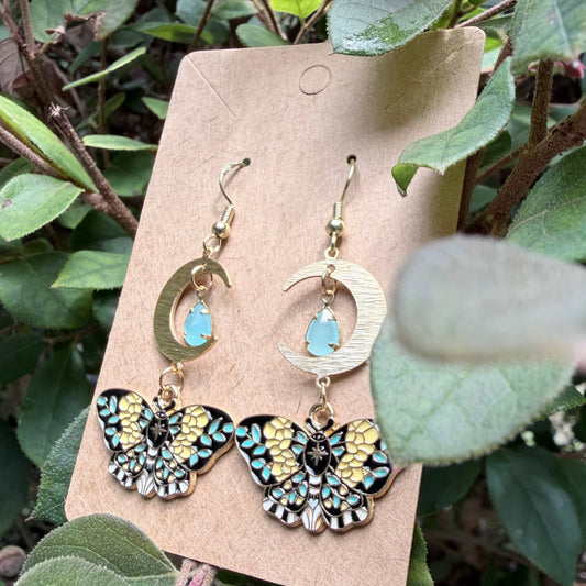 Nocturne Bloom | One-of-a-Kind Celestial Floral Moth Statement Earrings
